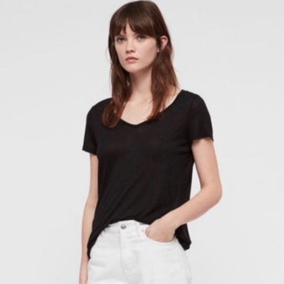 All Saints Tops - AllSaints Black Malin Silk Tee Size S